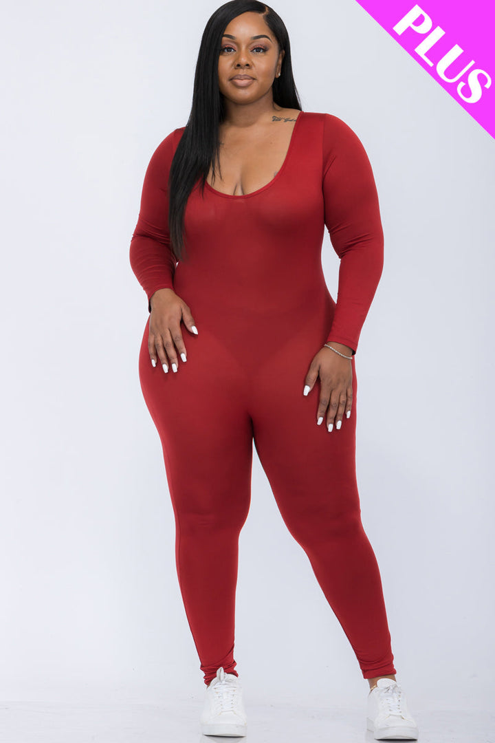 Plus Size Scoop Neck Long Sleeve Bodycon Jumpsuit (CAPELLA)-13