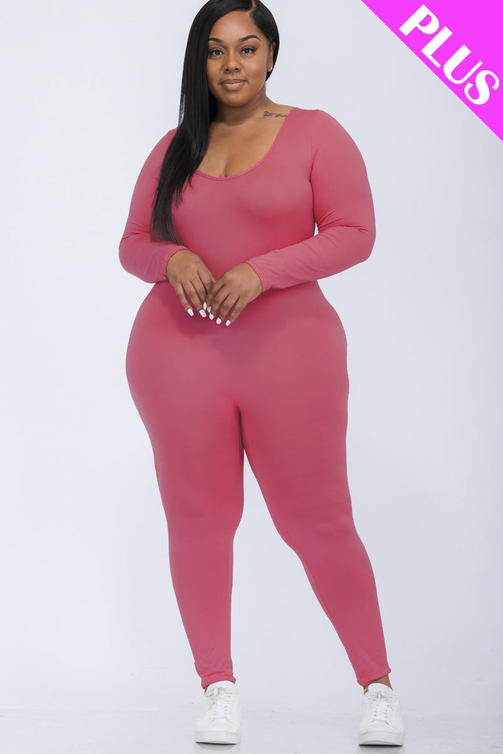 Plus Size Scoop Neck Long Sleeve Bodycon Jumpsuit (CAPELLA)-8