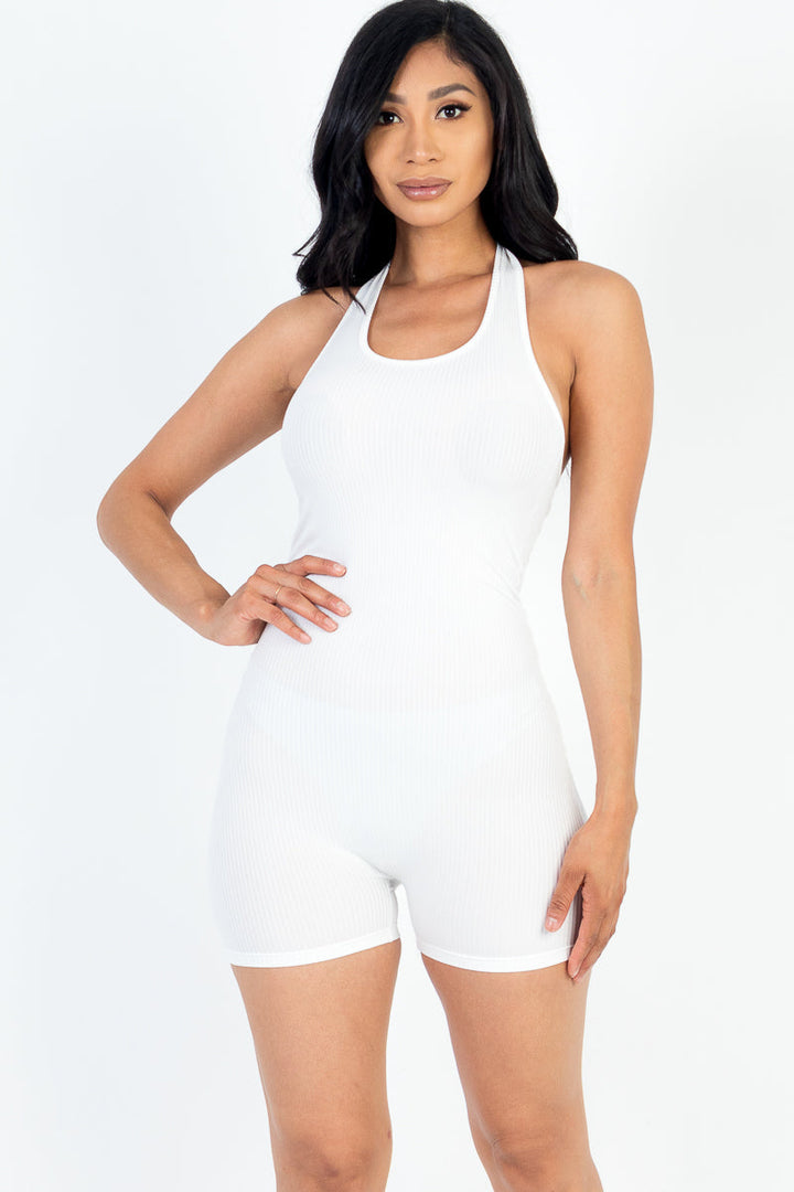 Ribbed Halter Neck Backless Romper (CAPELLA)-7