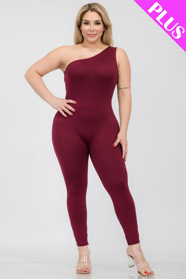 Plus Size Solid Color One Shoulder Jumpsuit (CAPELLA)-5