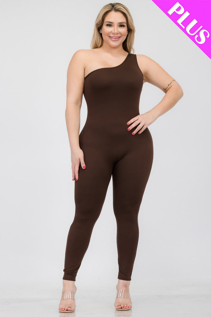Plus Size Solid Color One Shoulder Jumpsuit (CAPELLA)-6