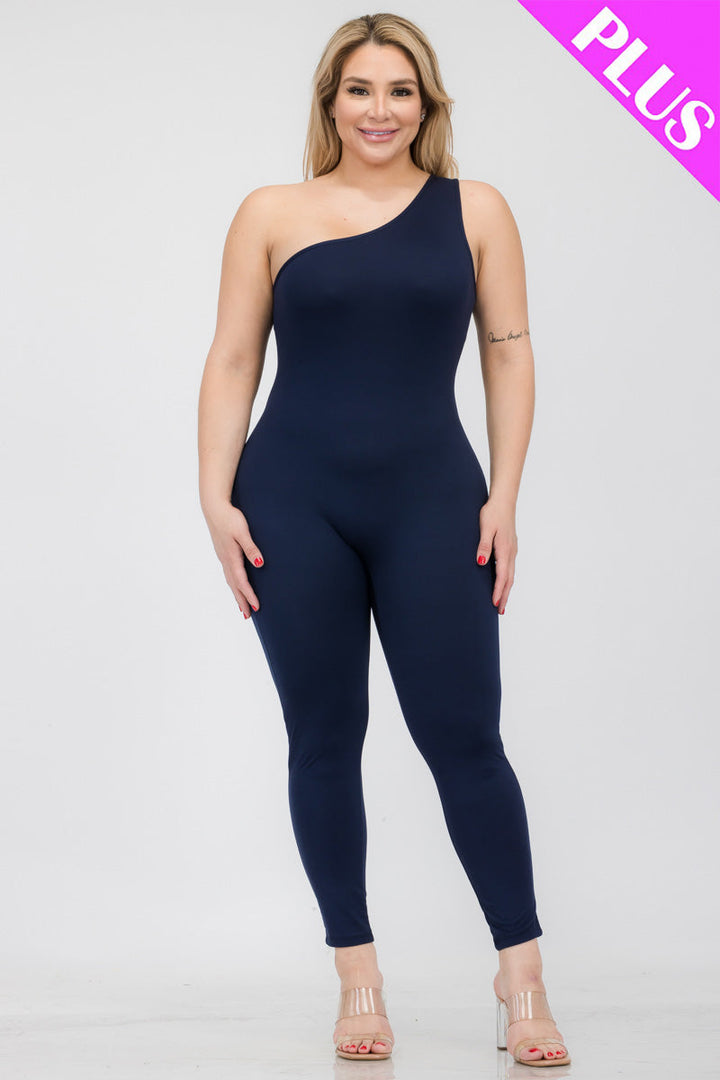 Plus Size Solid Color One Shoulder Jumpsuit (CAPELLA)-7