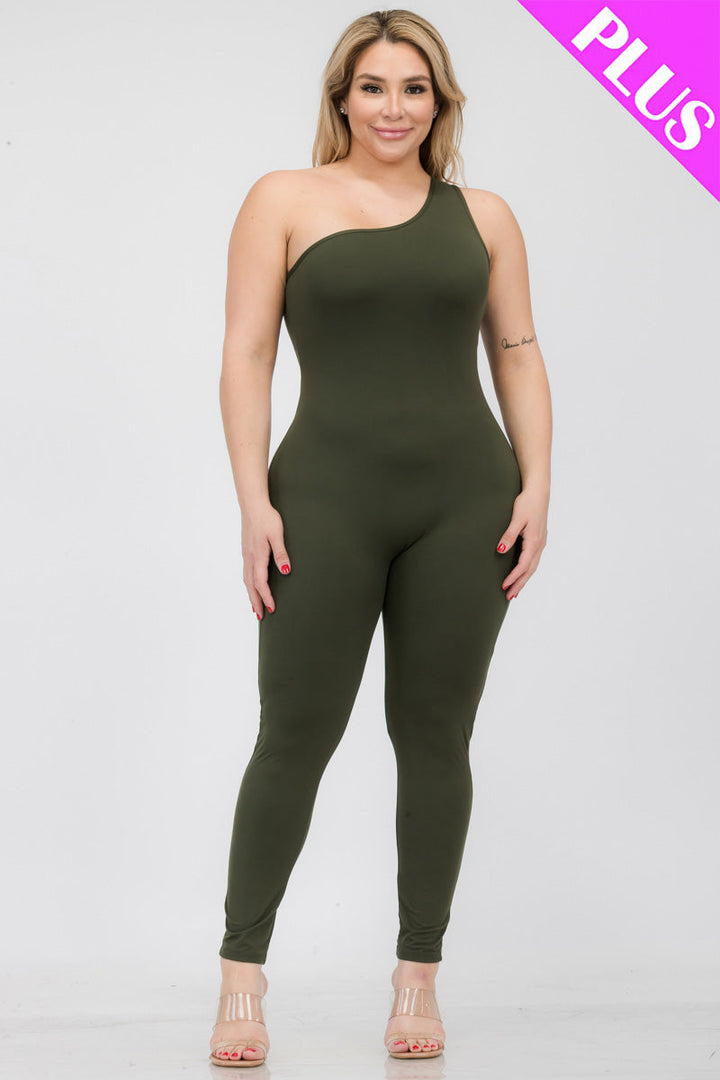 Plus Size Solid Color One Shoulder Jumpsuit (CAPELLA)-8