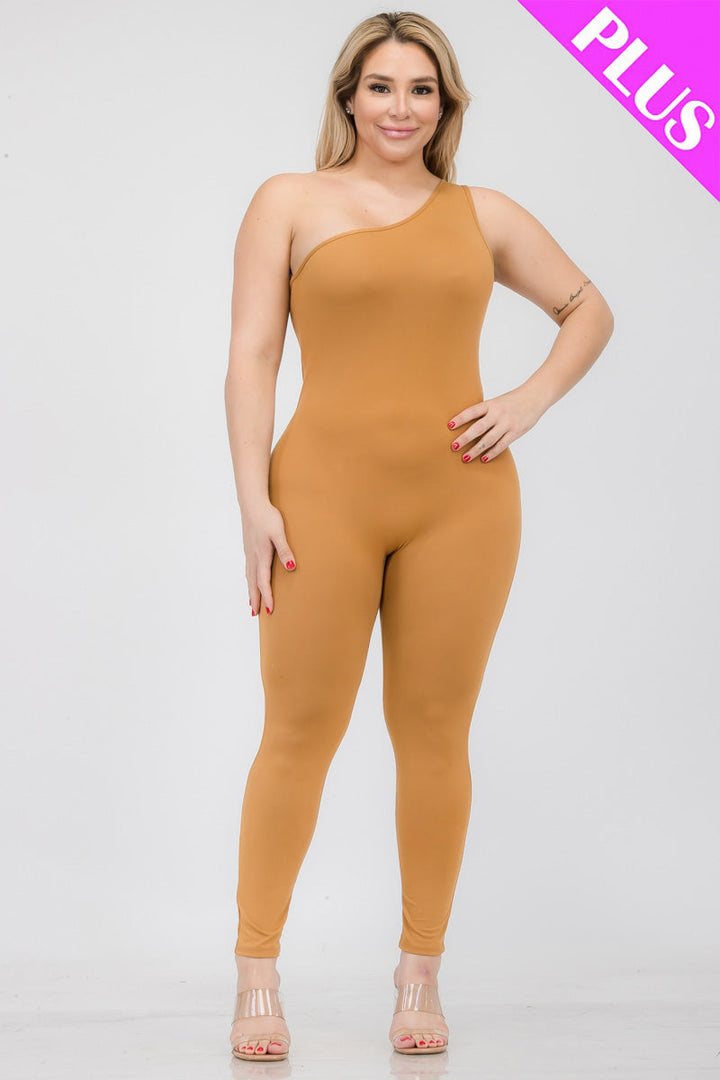 Plus Size Solid Color One Shoulder Jumpsuit (CAPELLA)-0