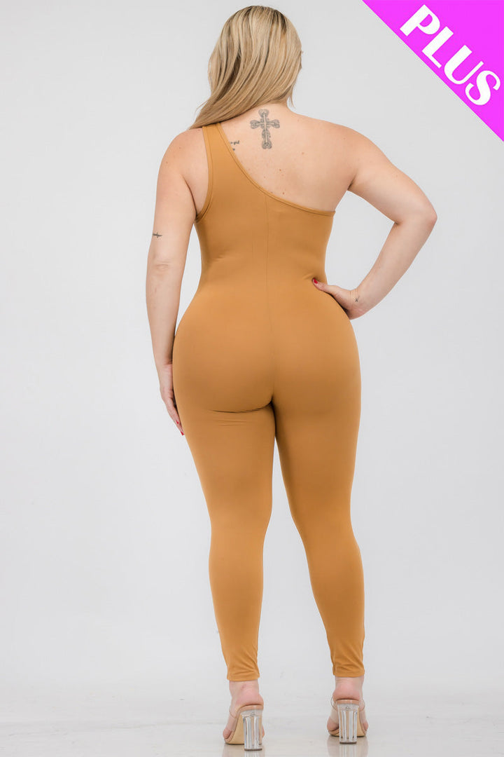 Plus Size Solid Color One Shoulder Jumpsuit (CAPELLA)-2