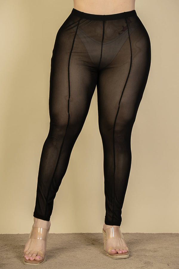 Plus Size Seam Front High Waist Mesh Leggings (CAPELLA)-0