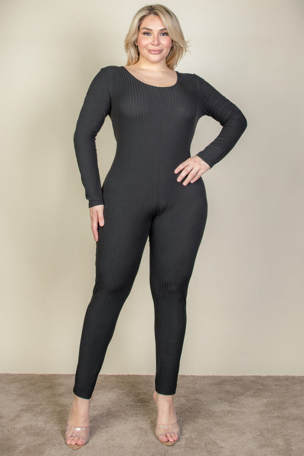 Plus Size Ribbed Scoop Neck Long Sleeve Jumpsuit (CAPELLA)-5