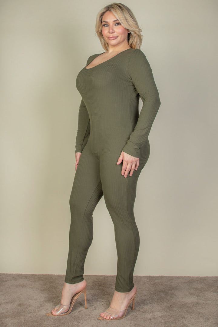 Plus Size Ribbed Scoop Neck Long Sleeve Jumpsuit (CAPELLA)-2