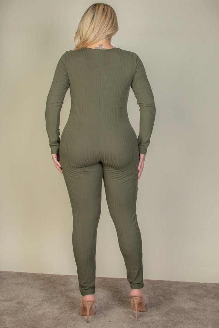 Plus Size Ribbed Scoop Neck Long Sleeve Jumpsuit (CAPELLA)-4