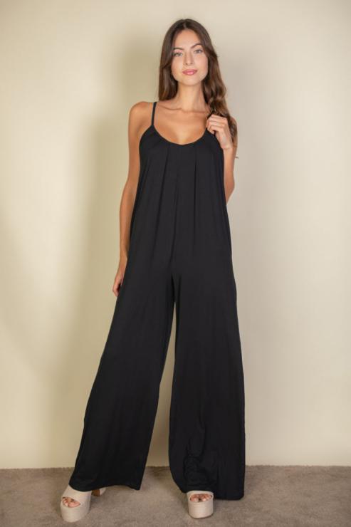 Spaghetti strap solid wide jumpsuit (CAPELLA)-5