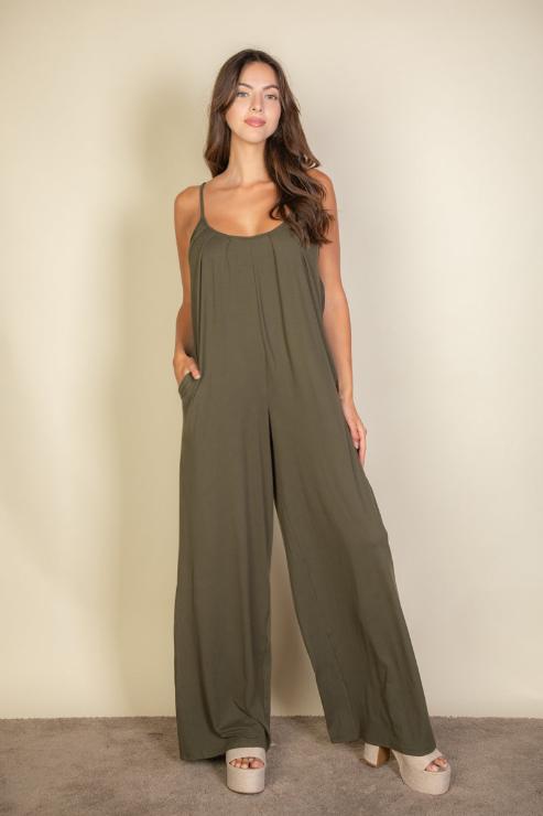 Spaghetti strap solid wide jumpsuit (CAPELLA)-0