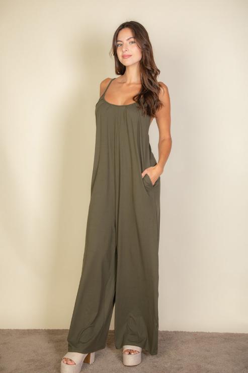 Spaghetti strap solid wide jumpsuit (CAPELLA)-1