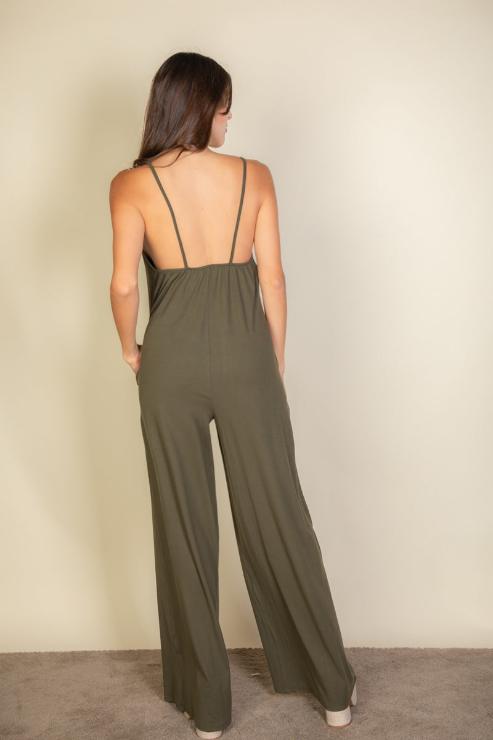 Spaghetti strap solid wide jumpsuit (CAPELLA)-3