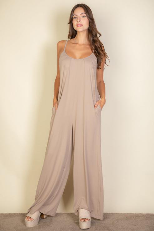 Spaghetti strap solid wide jumpsuit (CAPELLA)-6