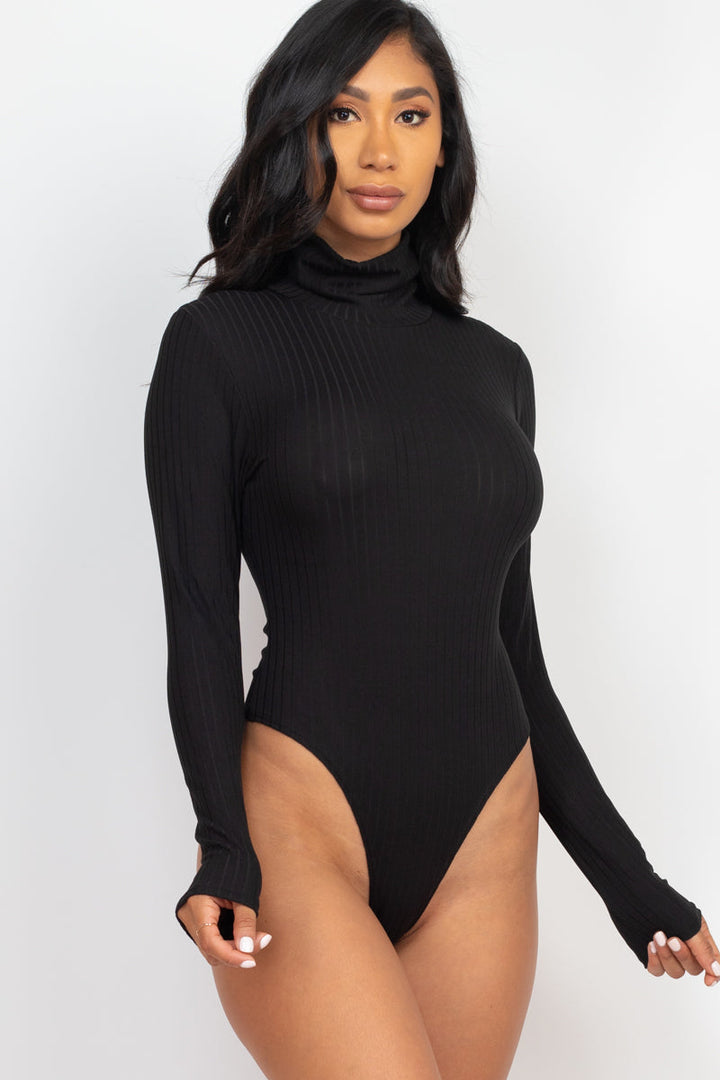 Ribbed Turtle Neck Long Sleeve Bodysuit (CAPELLA)-1