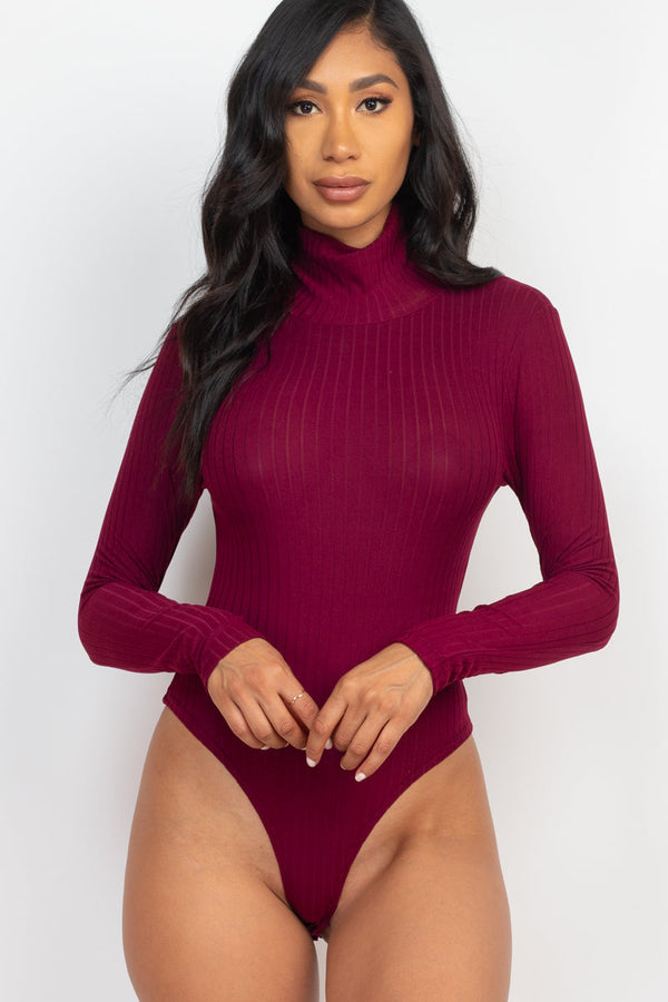 Ribbed Turtle Neck Long Sleeve Bodysuit (CAPELLA)-5