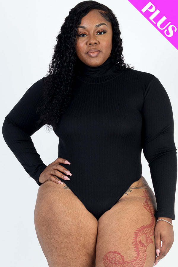 Plus Size Ribbed Turtle Neck Long Sleeve Bodysuit (CAPELLA)-5