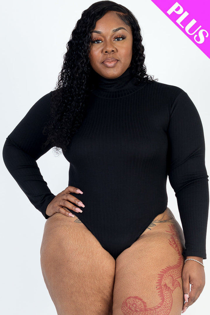 Plus Size Ribbed Turtle Neck Long Sleeve Bodysuit (CAPELLA)-5