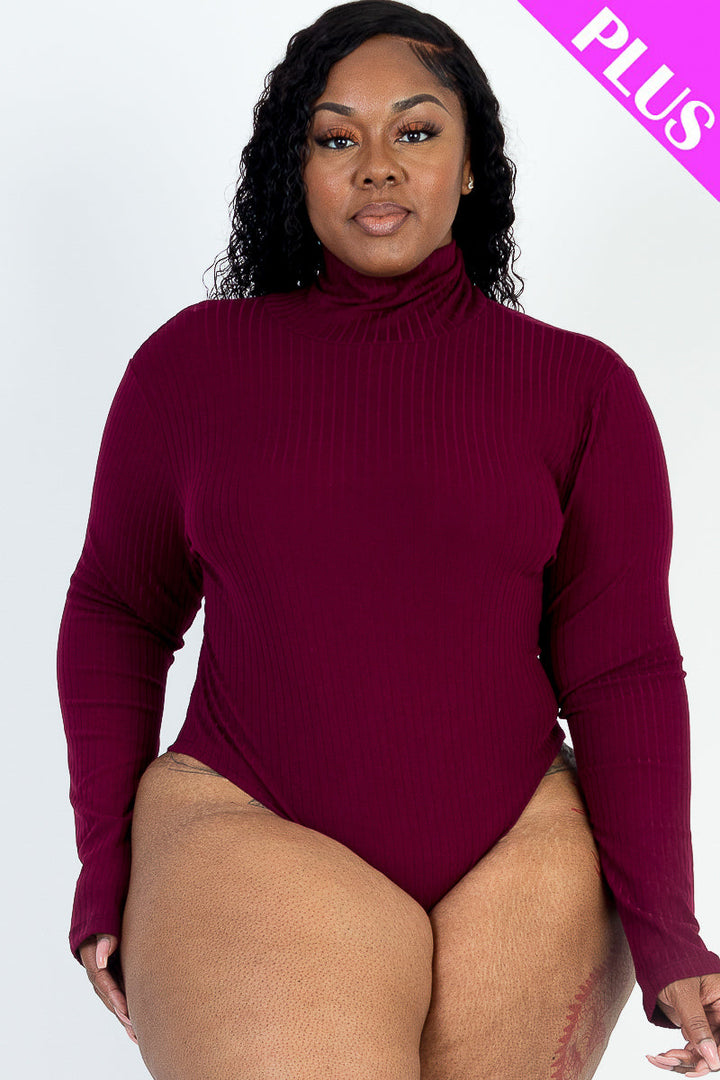 Plus Size Ribbed Turtle Neck Long Sleeve Bodysuit (CAPELLA)-6