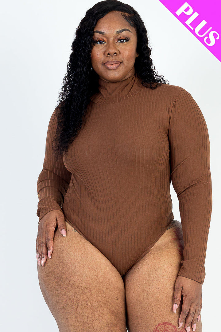 Plus Size Ribbed Turtle Neck Long Sleeve Bodysuit (CAPELLA)-7