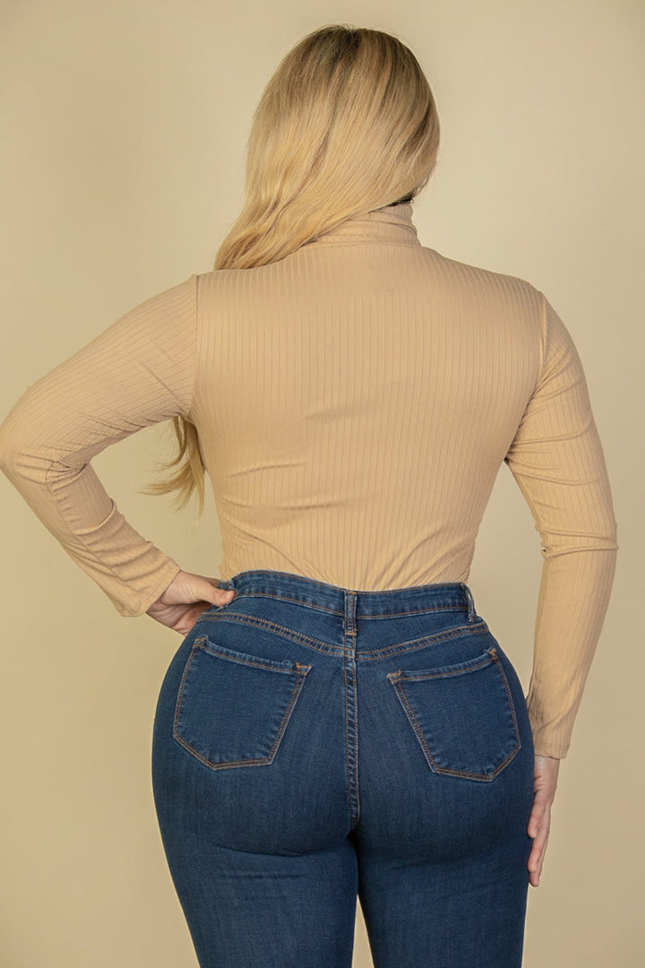 Plus Size Ribbed Turtle Neck Long Sleeve Bodysuit (CAPELLA)-2