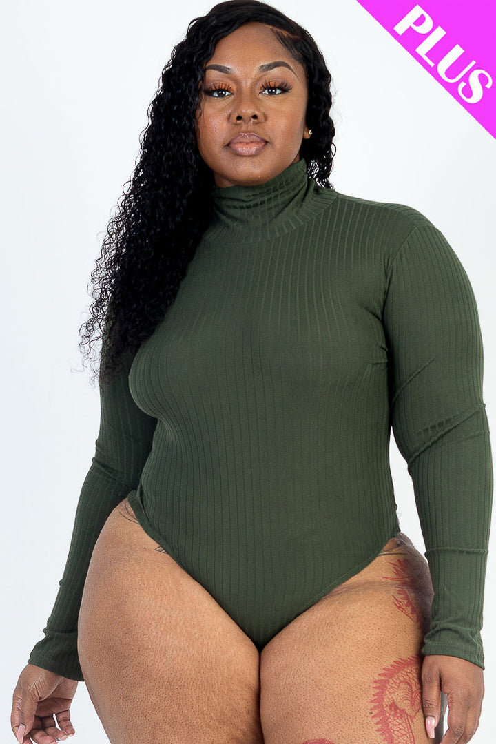 Plus Size Ribbed Turtle Neck Long Sleeve Bodysuit (CAPELLA)-9