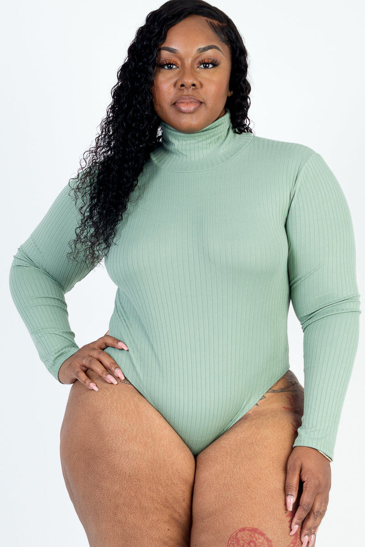 Plus Size Ribbed Turtle Neck Long Sleeve Bodysuit (CAPELLA)-8