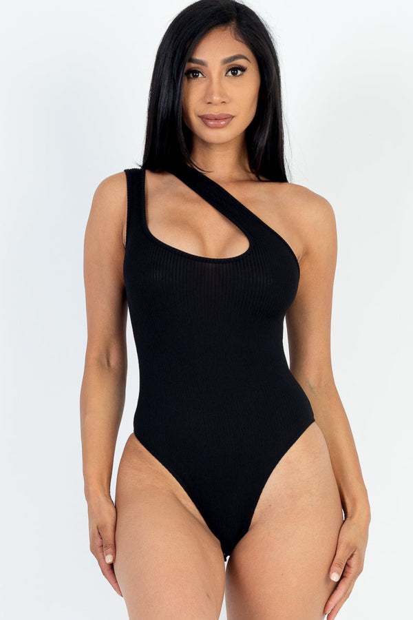 One Shoulder Cut Out Rib Knit Bodysuit (CAPELLA)-5