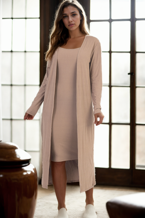 Ribbed Cardigan & Cami Midi Bodycon Dress (CAPELLA)-1