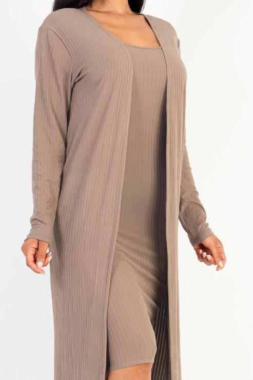 Ribbed Cardigan & Cami Midi Bodycon Dress (CAPELLA)-3