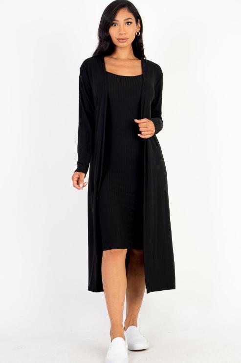 Ribbed Cardigan & Cami Midi Bodycon Dress (CAPELLA)-5