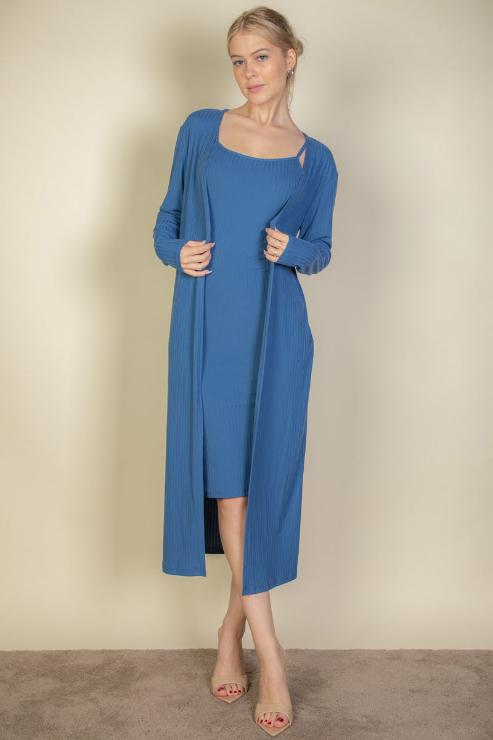 Ribbed Cardigan & Cami Midi Bodycon Dress (CAPELLA)-6