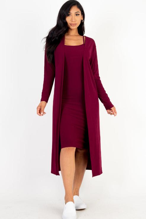 Ribbed Cardigan & Cami Midi Bodycon Dress (CAPELLA)-7