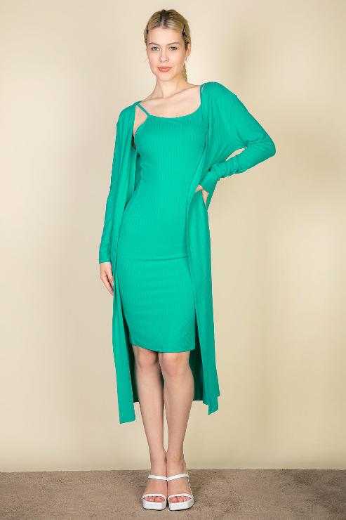 Ribbed Cardigan & Cami Midi Bodycon Dress (CAPELLA)-9