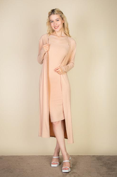 Ribbed Cardigan & Cami Midi Bodycon Dress (CAPELLA)-10