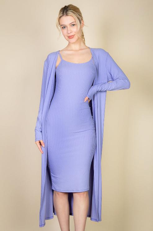 Ribbed Cardigan & Cami Midi Bodycon Dress (CAPELLA)-11