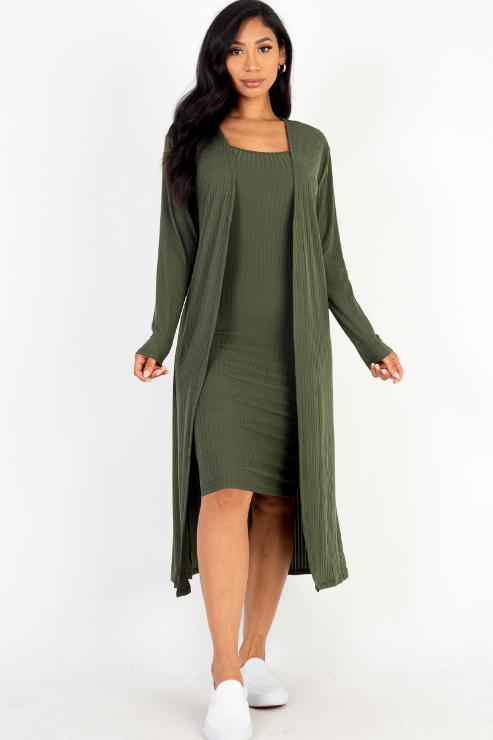 Ribbed Cardigan & Cami Midi Bodycon Dress (CAPELLA)-12