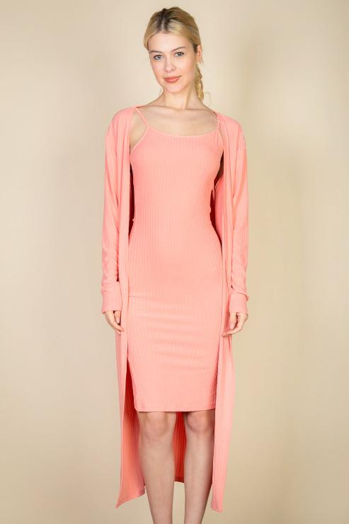 Ribbed Cardigan & Cami Midi Bodycon Dress (CAPELLA)-13