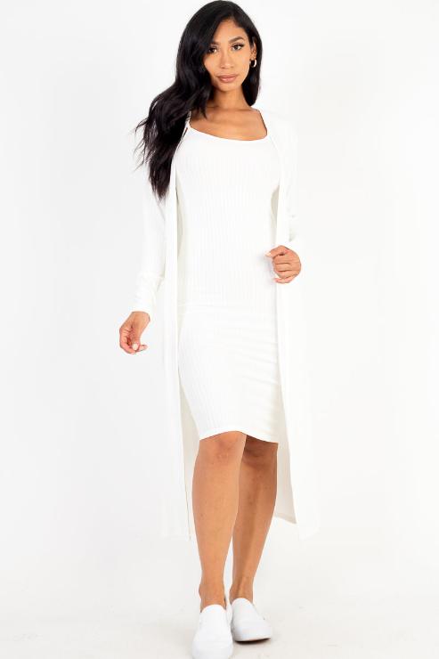 Ribbed Cardigan & Cami Midi Bodycon Dress (CAPELLA)-14