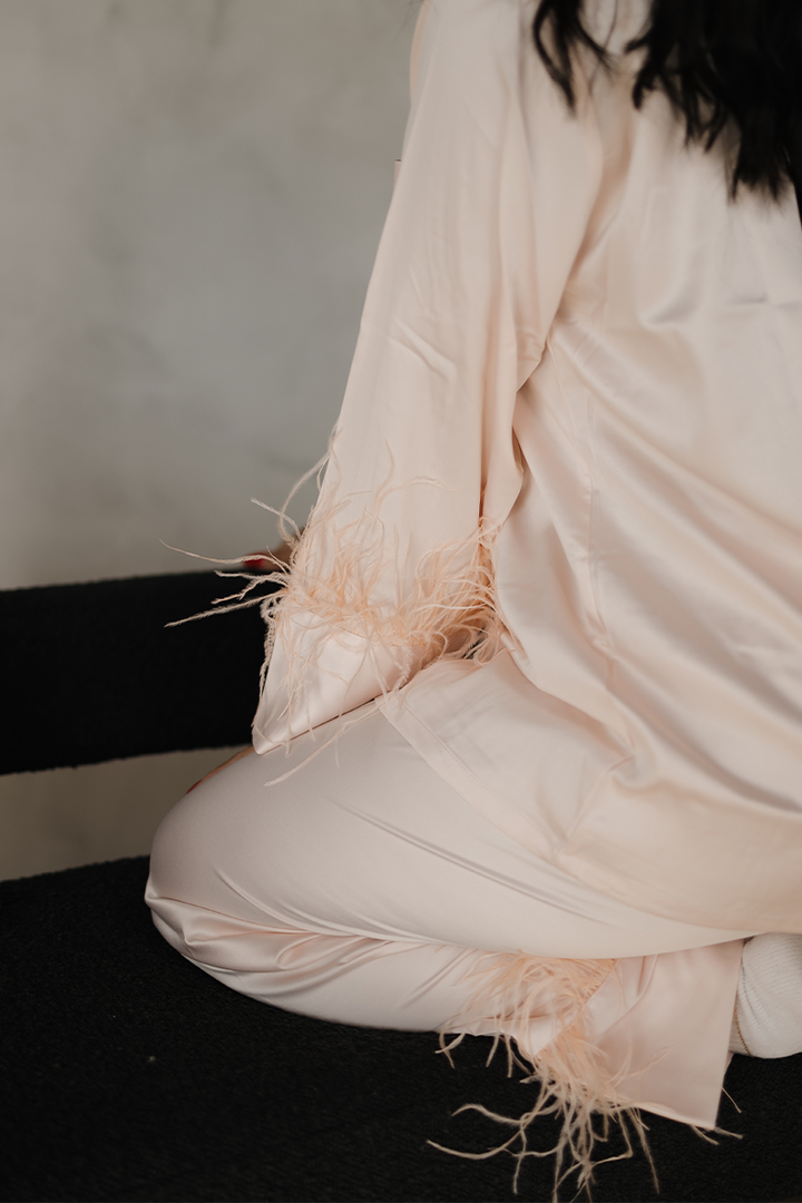Blush Feather Satin Pants Set-2
