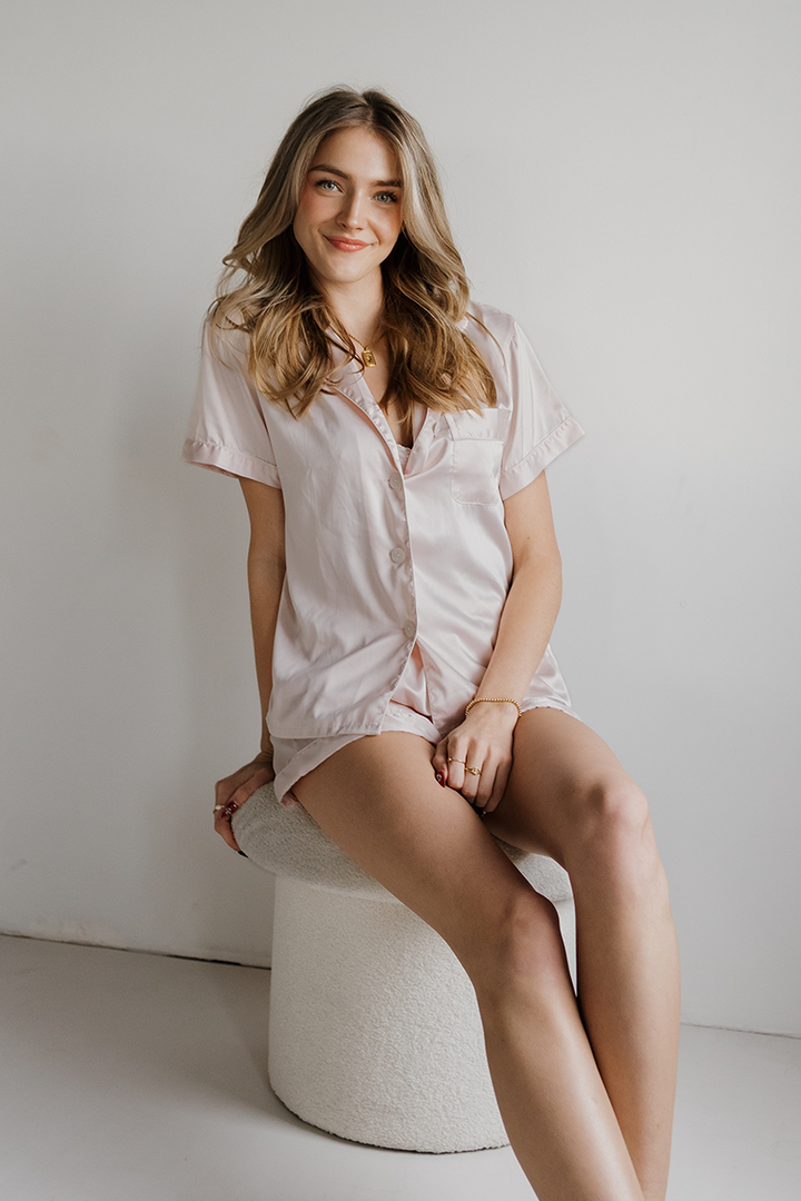 Blush Satin Pajamas Shorts Set-1