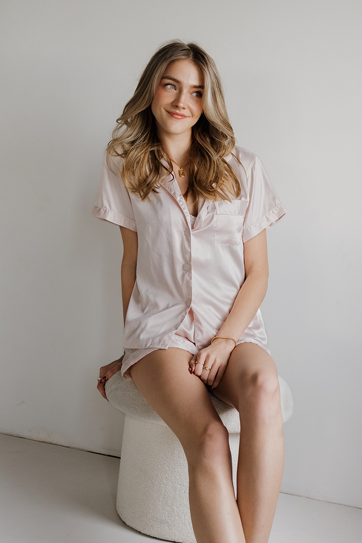 Blush Satin Pajamas Shorts Set-3
