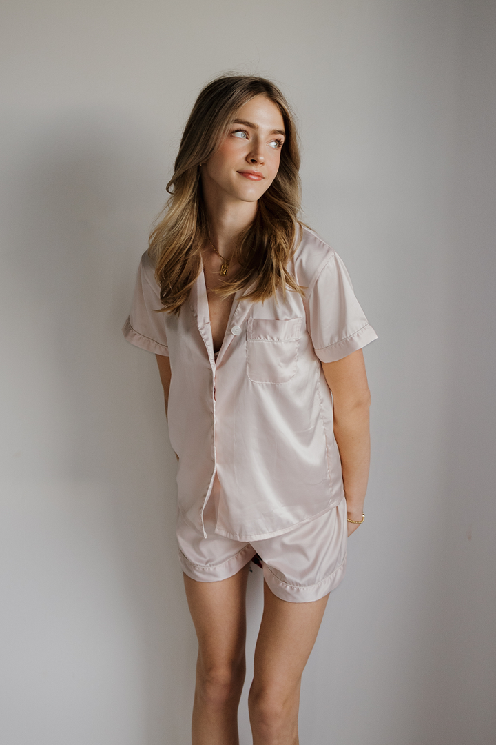 Blush Satin Pajamas Shorts Set-4