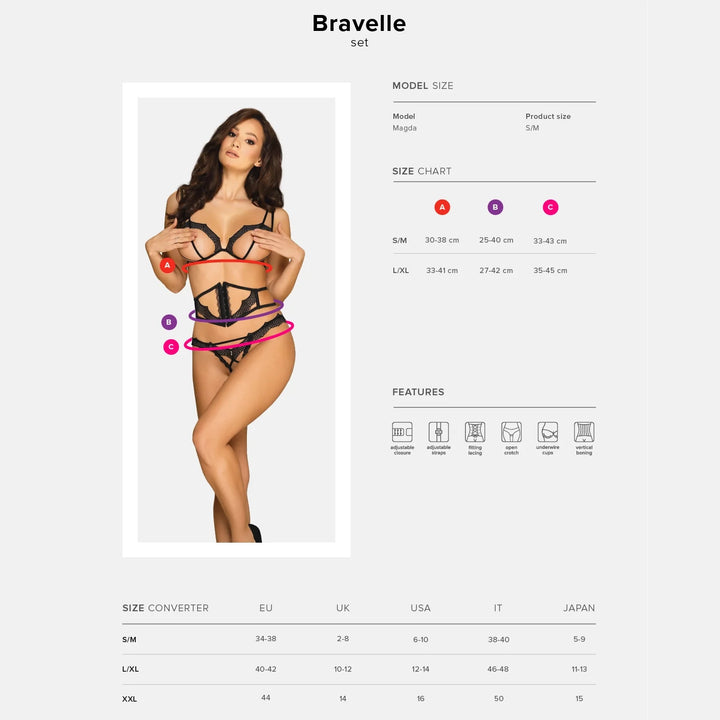 Ultra Sexy Open Cup Crotchless String 3 Piece Lingerie Set Bravelle-4