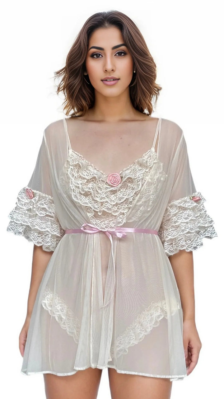 Coquette Princess-Style Beige Floral Bodysuit-1