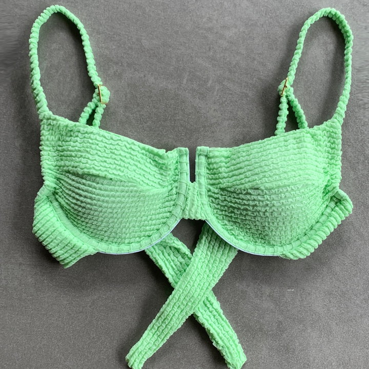 Minty Haze Textured Panneled Bikini Top-1