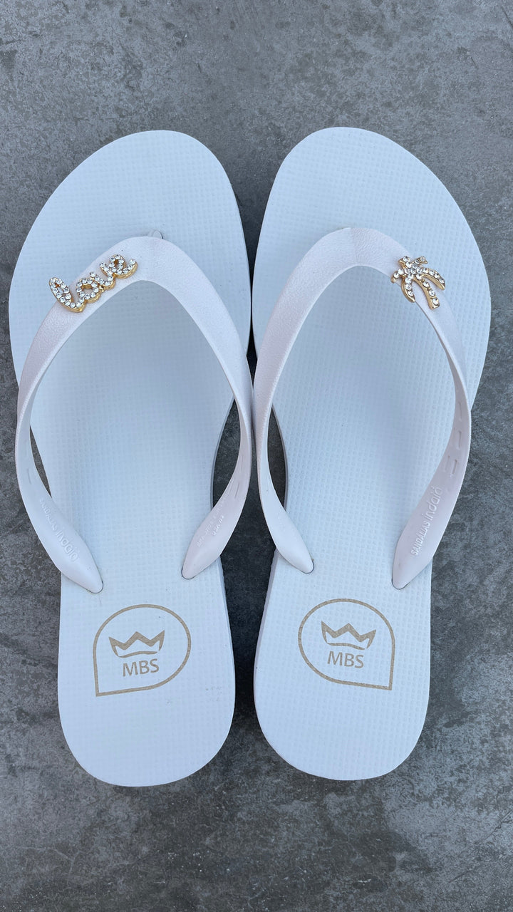 White Love Palm Trees Flip Flops-4
