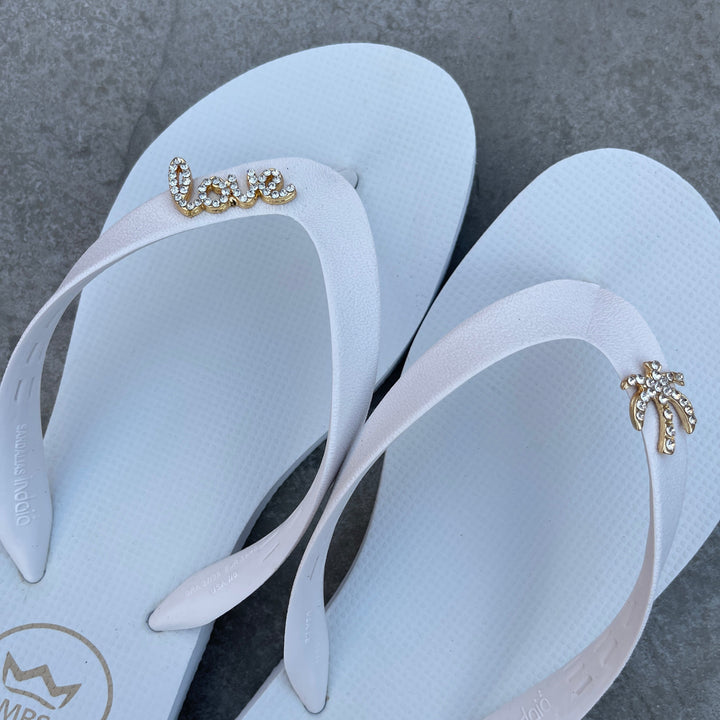 White Love Palm Trees Flip Flops-2