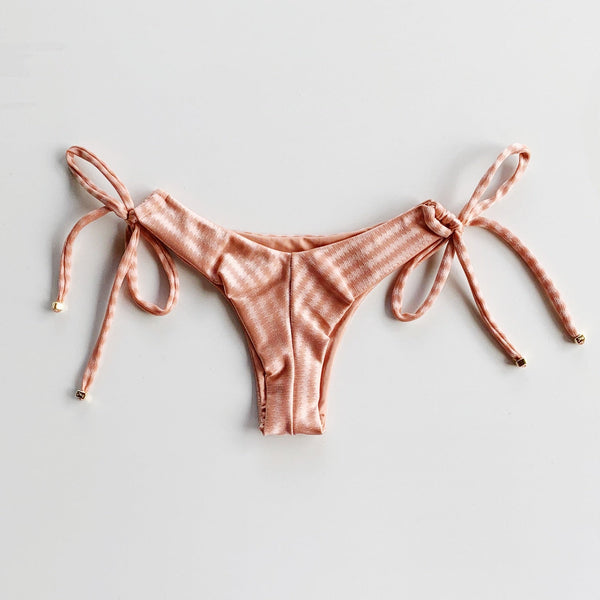 Rose Gold Striped Side Tie Bikini Bottom-0