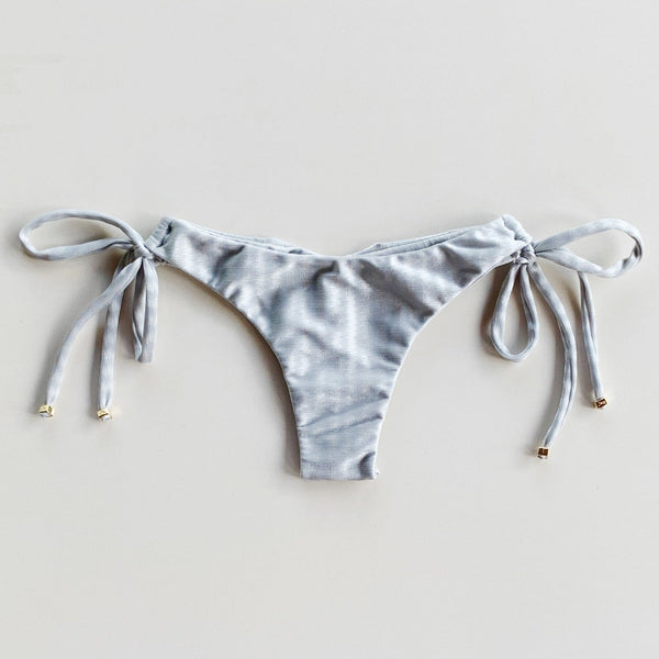 Silver Striped Side Tie Bikini Bottom-0